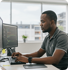 Developer working with code